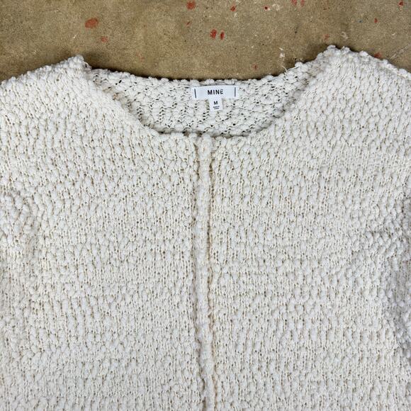 Mine Women’s Boucle Knit Sweater White Medium Minimalist Quiet Luxury Pullover - Picture 2 of 11